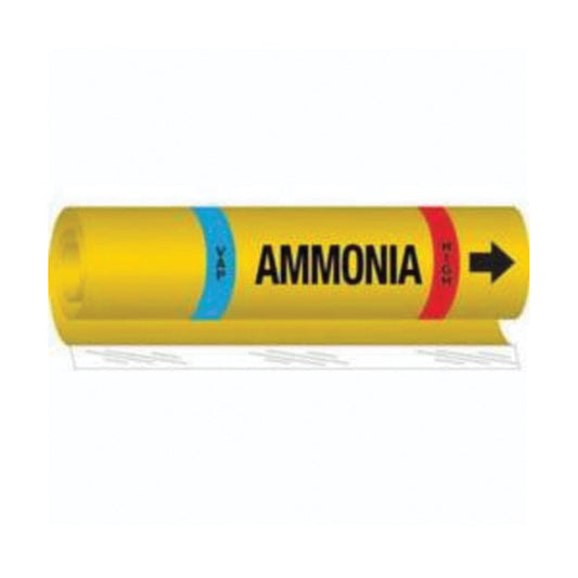 Brady Blank "Vap Ammonia High" Ammonia (IIAR) Pipe Marker, Wrap-Around, 26" H x 24" W, Black on Yellow