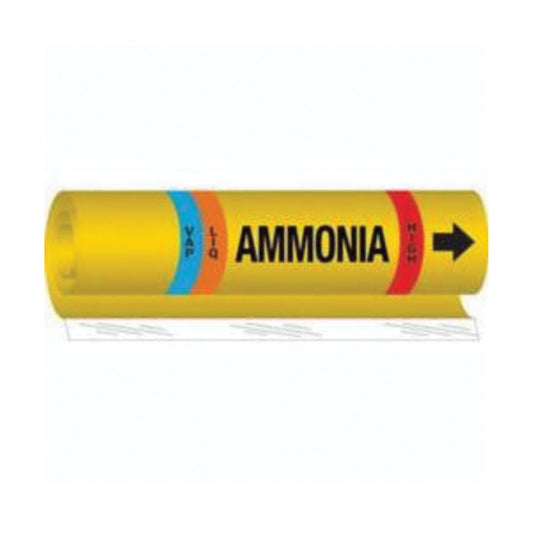 Brady Blank "Liq/Vap Ammonia High" Ammonia (IIAR) Pipe Marker, Wrap-Around, 26" H x 24" W, Black on Yellow
