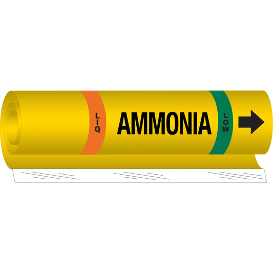 Brady Blank "Liq Ammonia Low" Ammonia (IIAR) Pipe Marker, Wrap-Around, 26" H x 24" W, Black on Yellow
