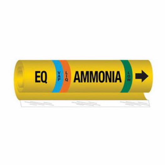 Brady "EQ Liq/Vap Ammonia Low" Ammonia (IIAR) Pipe Marker, Wrap-Around, 9" H x 8" W, Black on Yellow