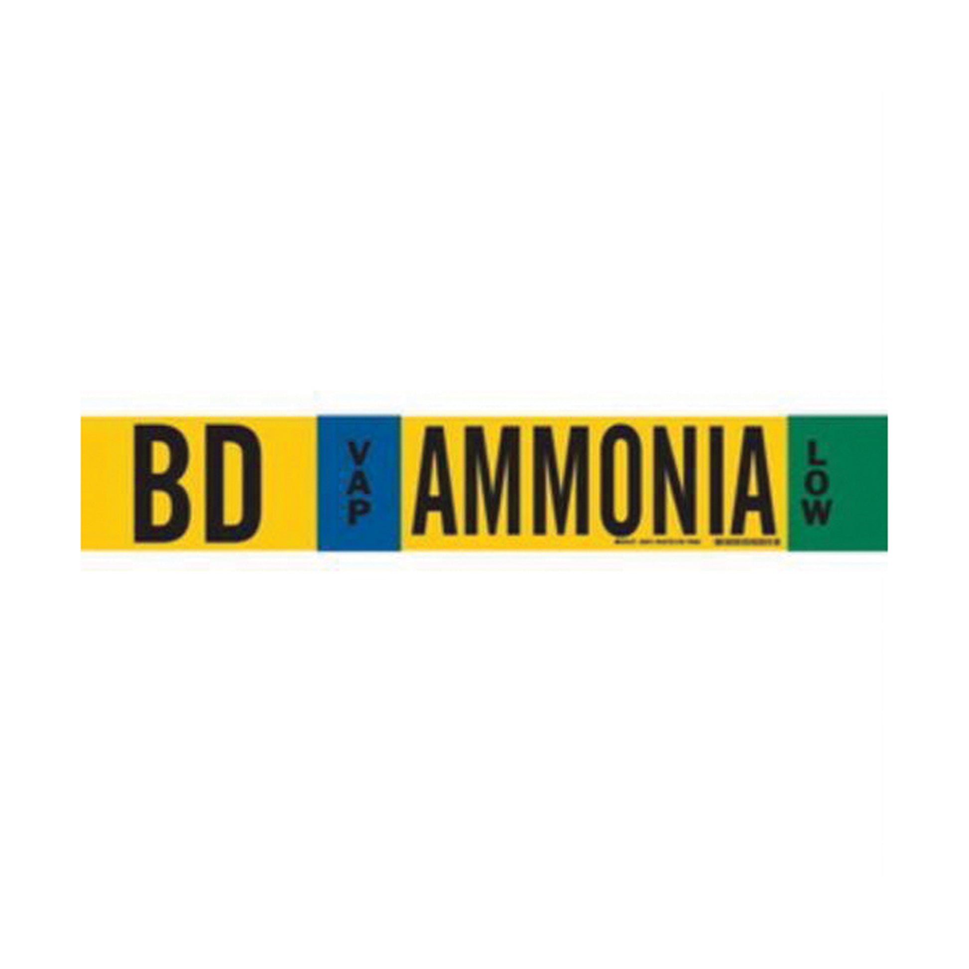 Brady "BD Vap Ammonia Low" Ammonia (IIAR) Pipe Marker, Fibreglass Carrier with Clips, 4" H x 24" W, Black on Yellow