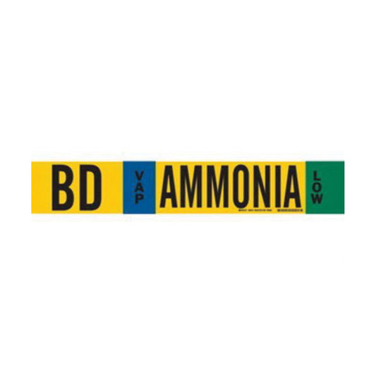 Brady "BD Vap Ammonia Low" Ammonia (IIAR) Pipe Marker, Fibreglass Carrier with Clips, 4" H x 24" W, Black on Yellow