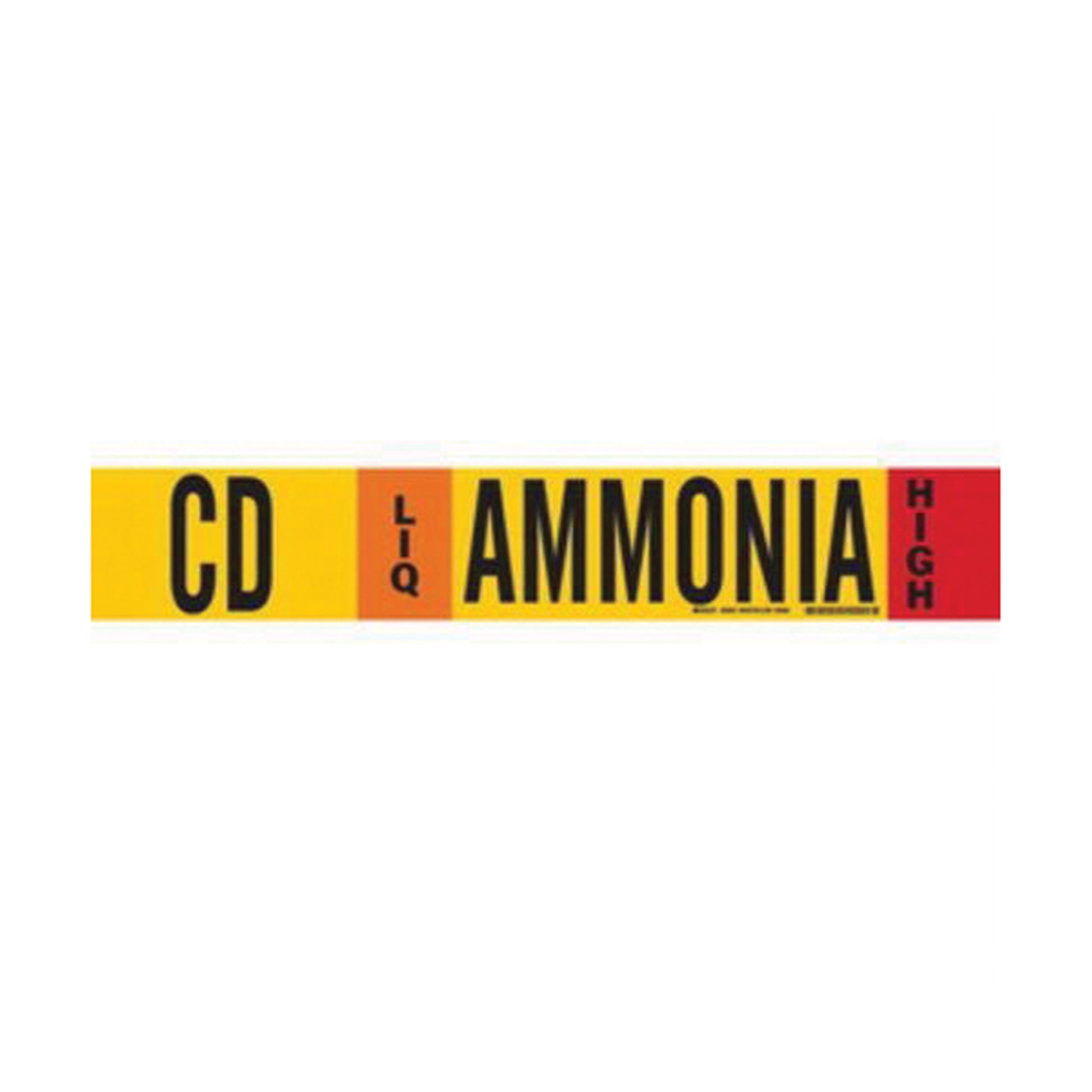 Brady "CD Liq Ammonia High" Ammonia (IIAR) Pipe Marker, Fibreglass Carrier with Clips, 4" H x 24" W, Black on Yellow