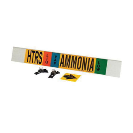 Brady "HTRS Liq/Vap Ammonia Low" Ammonia (IIAR) Pipe Marker, Fibreglass Carrier with Clips, 4" H x 24" W, Black on Yellow