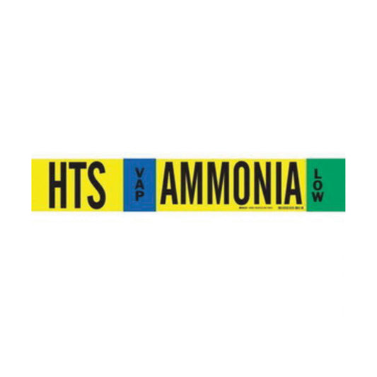 Brady "HTS Vap Ammonia Low" Ammonia (IIAR) Pipe Marker, Fibreglass Carrier with Clips, 4" H x 24" W, Black on Yellow