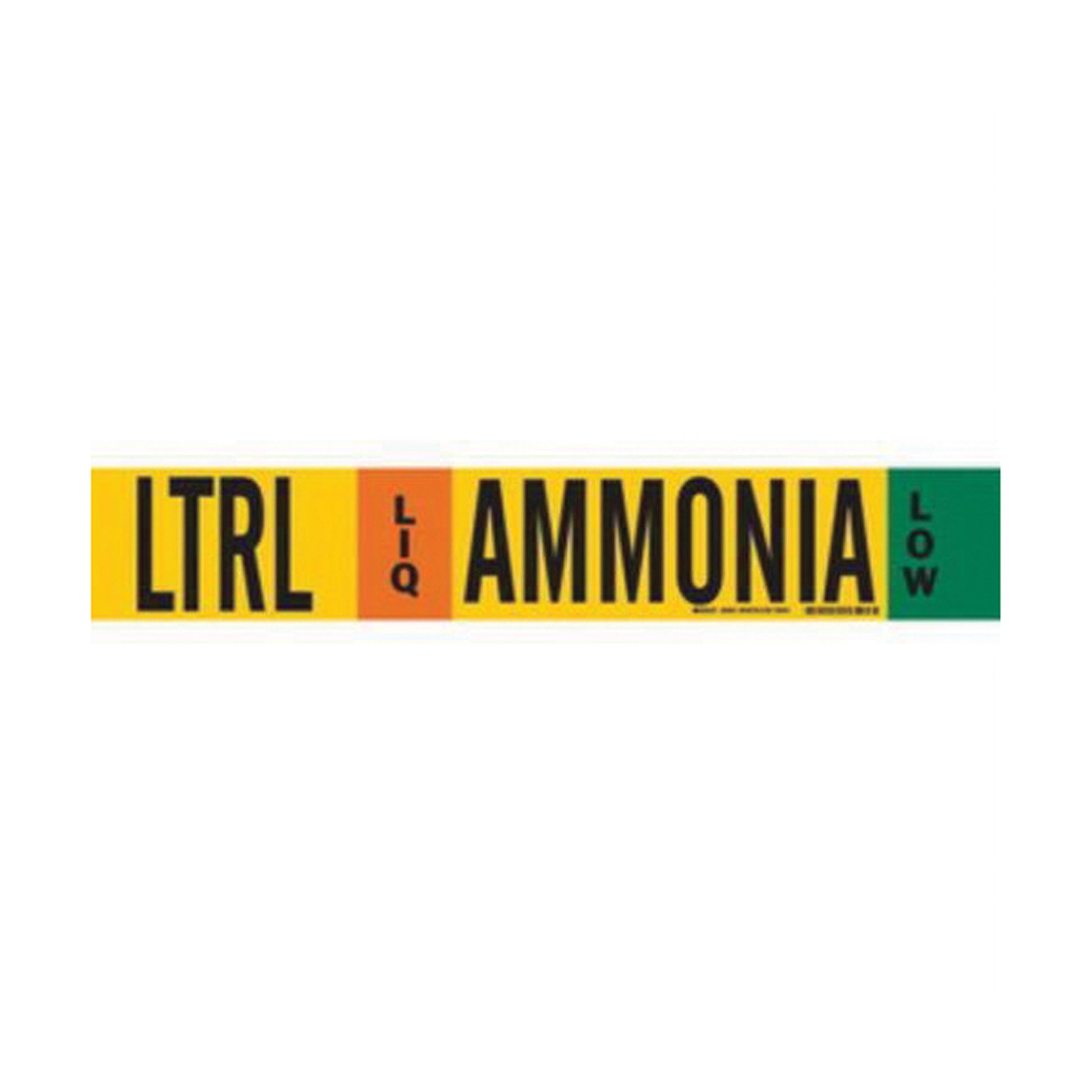 Brady "LTRL Liq Ammonia Low" Ammonia (IIAR) Pipe Marker, Fibreglass Carrier with Clips, 4" H x 24" W, Black on Yellow