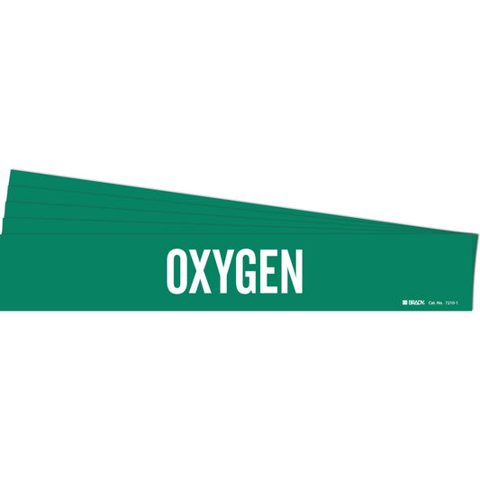 Brady "Oxygen" Pipe Marker, Self-Adhesive, 2-1/4" H x 14" W, White on Green