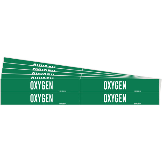 Brady "Oxygen" Pipe Marker, Self-Adhesive, 1-1/8" H x 7" W, White on Green