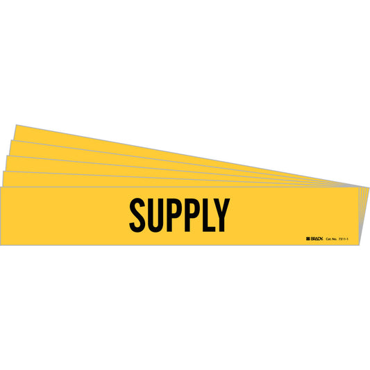 Brady "Supply" Pipe Marker, Self-Adhesive, 2-1/4" H x 14" W, Black on Yellow
