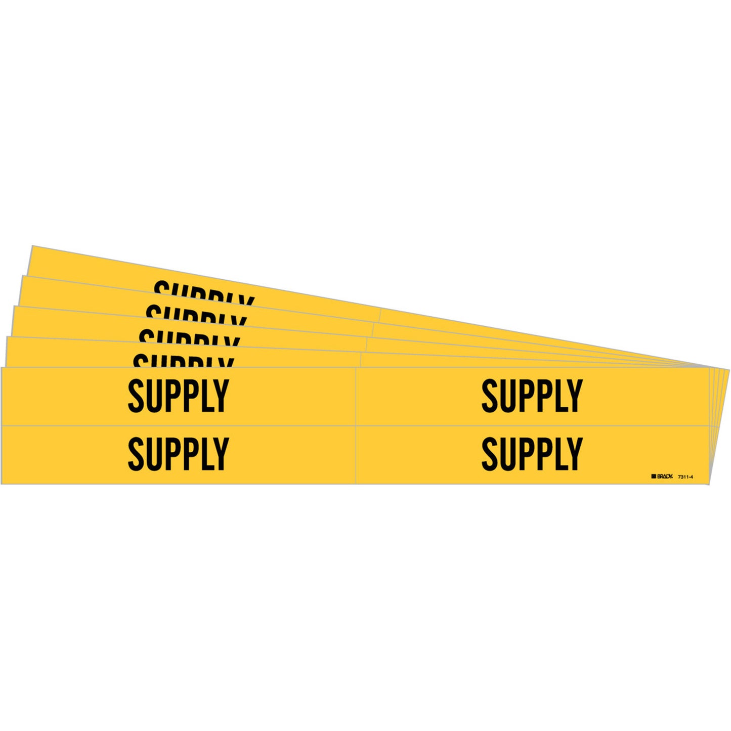 Brady "Supply" Pipe Marker, Self-Adhesive, 1-1/8" H x 7" W, Black on Yellow