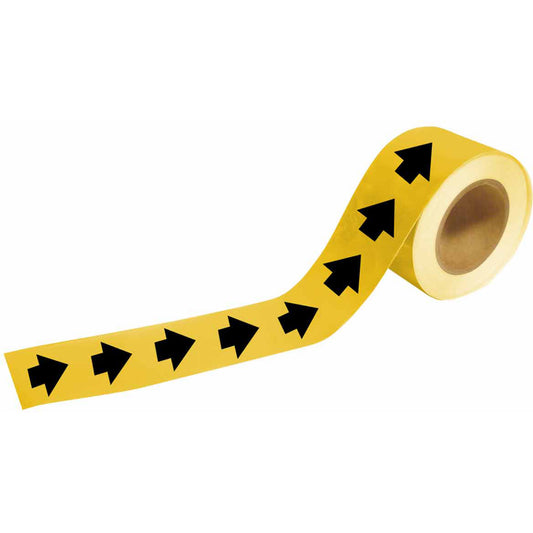 Brady Arrow Pipe Markers, Self-Adhesive, 2" H x 12" W, Black on Yellow