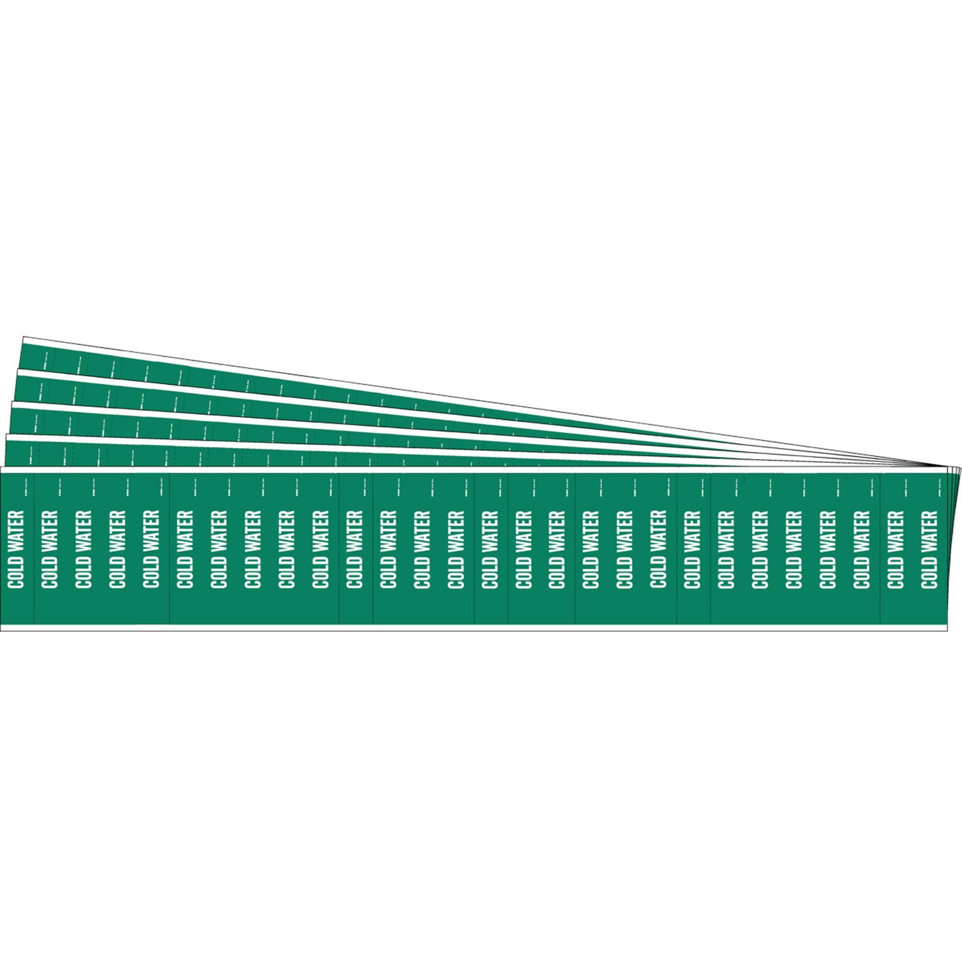 Brady "Cold Water" Semi-Conductor & Chemical Pipe Markers, Self-Adhesive, 1/2" H x 2-1/4" W, White on Green