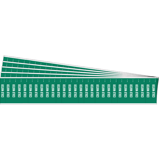 Brady "Cold Water" Semi-Conductor & Chemical Pipe Markers, Self-Adhesive, 1/2" H x 2-1/4" W, White on Green