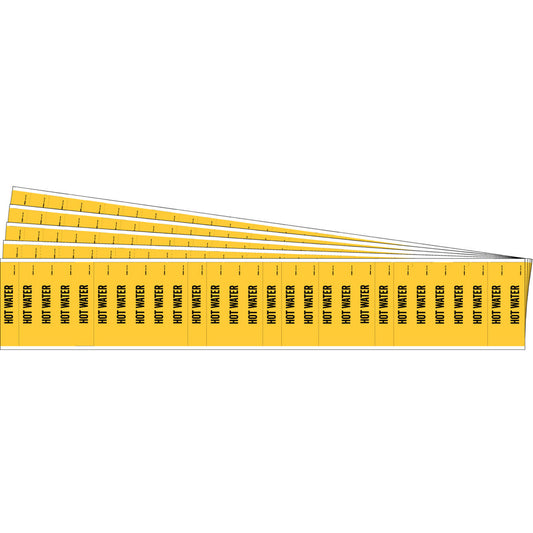Brady "Hot Water" Semi-Conductor & Chemical Pipe Markers, Self-Adhesive, 1/2" H x 2-1/4" W, Black on Yellow