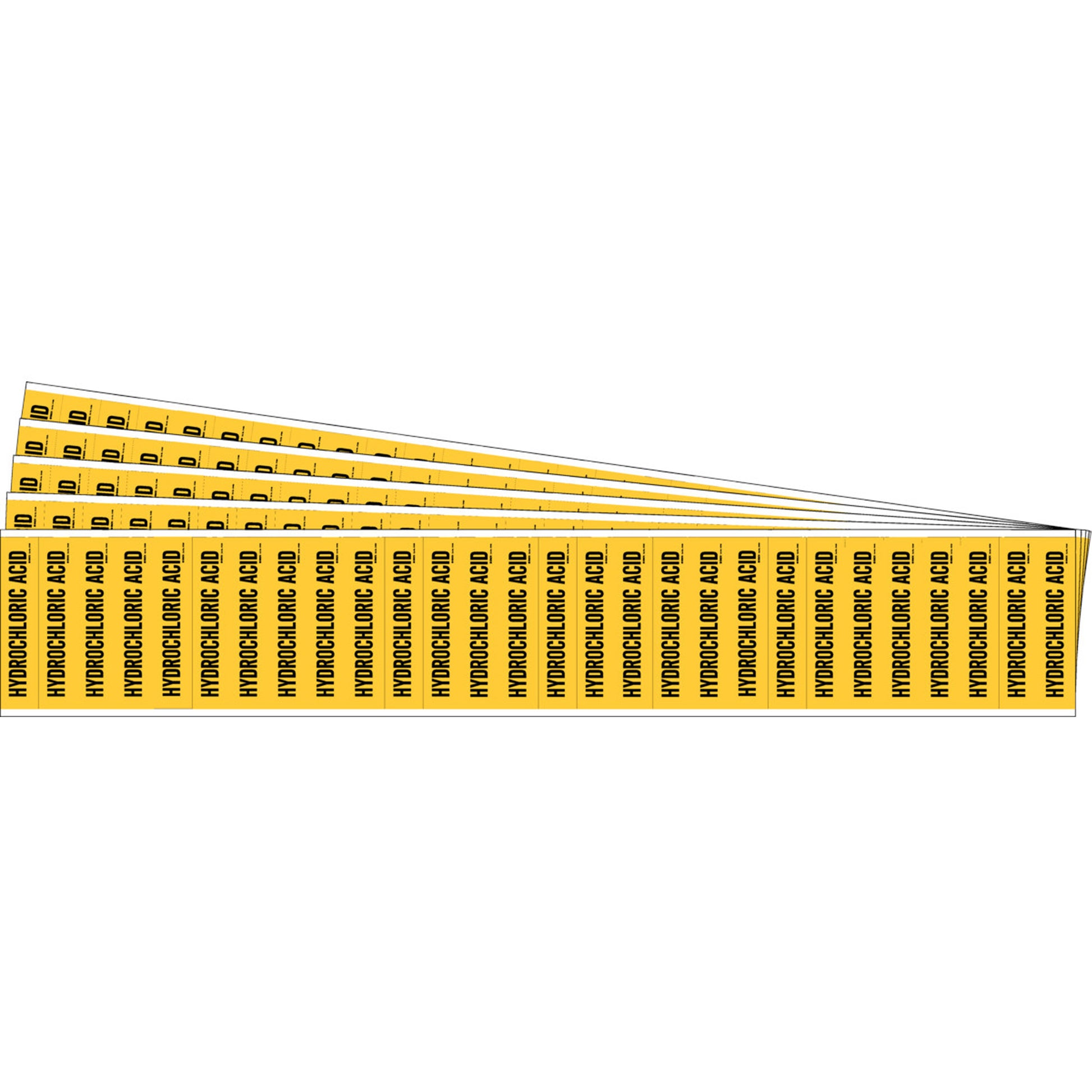 Brady "Hydrochloric Acid" Semi-Conductor & Chemical Pipe Markers, Self-Adhesive, 1/2" H x 2-1/4" W, Black on Yellow