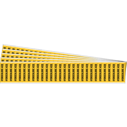 Brady "Hydrochloric Acid" Semi-Conductor & Chemical Pipe Markers, Self-Adhesive, 1/2" H x 2-1/4" W, Black on Yellow