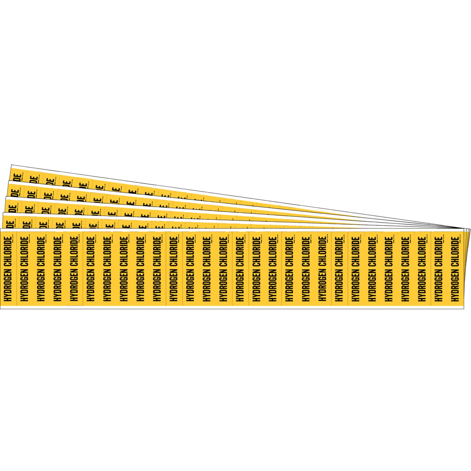 Brady "Hydrogen Chloride" Semi-Conductor & Chemical Pipe Markers, Self-Adhesive, 1/2" H x 2-1/4" W, Black on Yellow