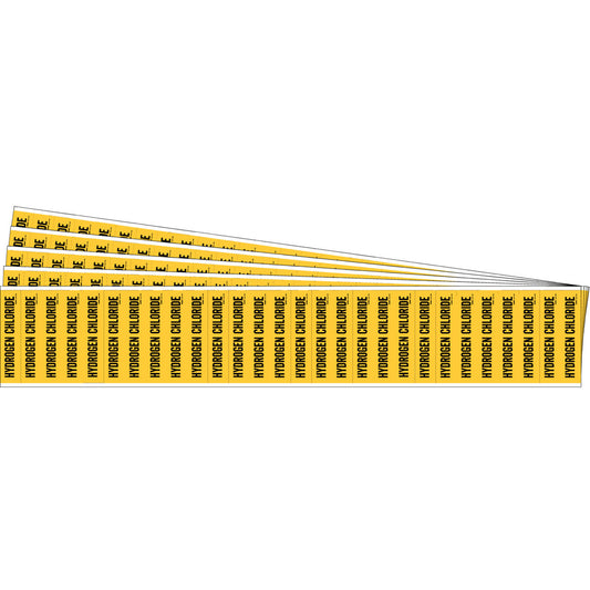 Brady "Hydrogen Chloride" Semi-Conductor & Chemical Pipe Markers, Self-Adhesive, 1/2" H x 2-1/4" W, Black on Yellow