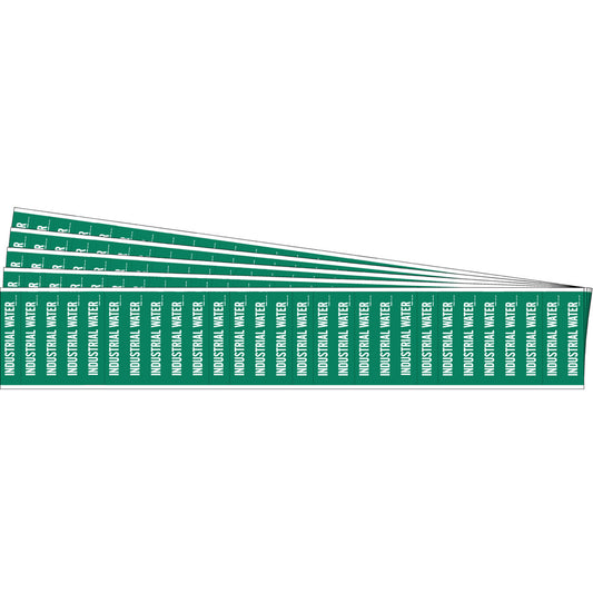 Brady "Industrial Water" Semi-Conductor & Chemical Pipe Markers, Self-Adhesive, 1/2" H x 2-1/4" W, White on Green