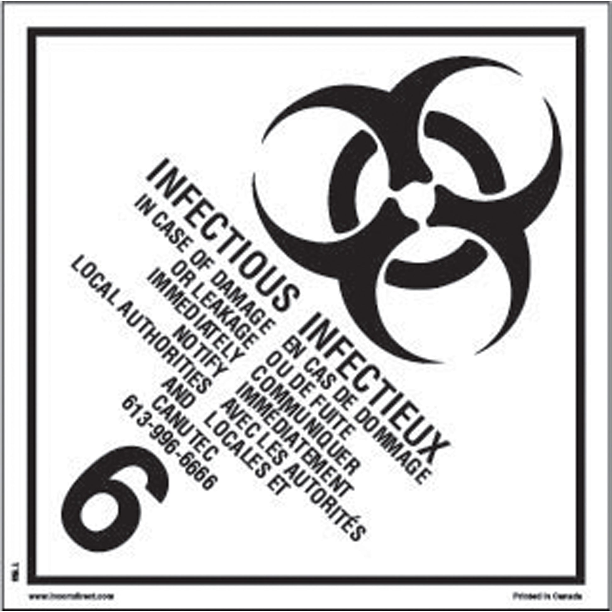 Incom Top Tape & Label TDG Shipping Labels, Class 6.2, Infectious Substances, Vinyl