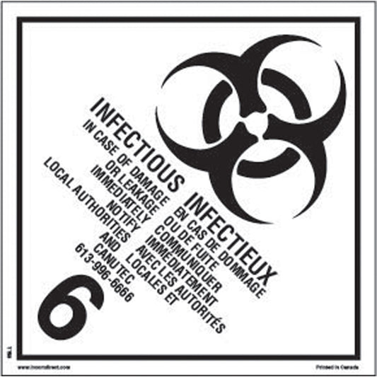 Incom Top Tape & Label TDG Shipping Labels, Class 6.2, Infectious Substances, Vinyl