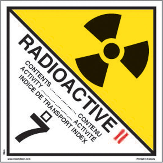 Incom Top Tape & Label TDG Shipping Labels, Class 7, Radioactive II, Vinyl