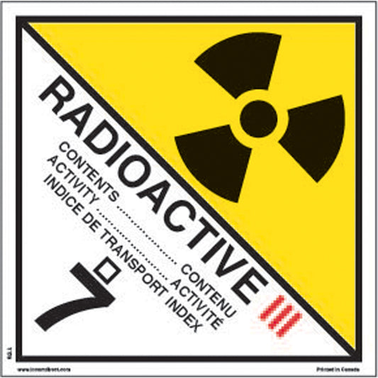 Incom Top Tape & Label TDG Shipping Labels, Class 7, Radioactive III, Vinyl