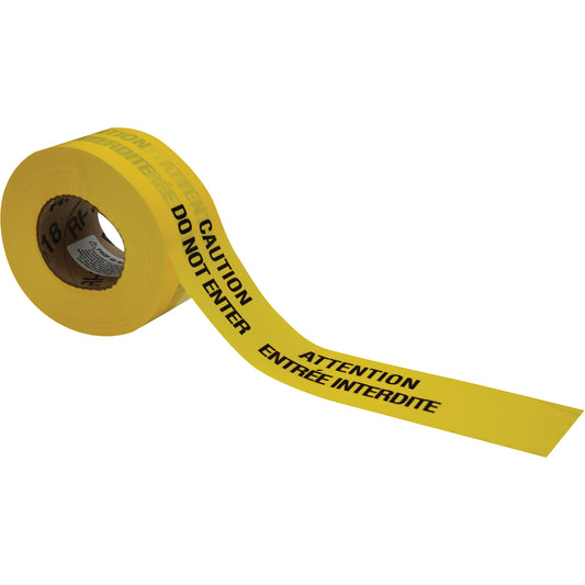 Brady Barricade Tape, Bilingual, 3" W x 1000' L, 3.5 mils, Black on Yellow