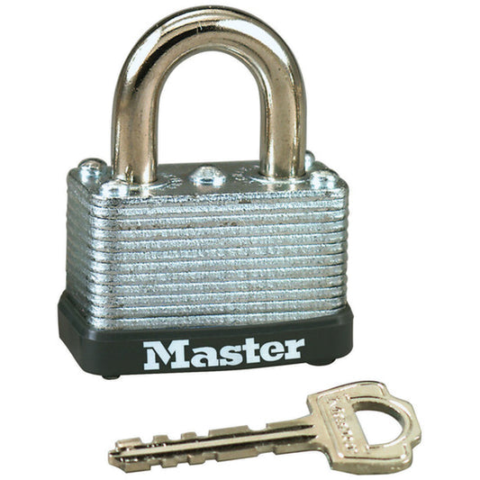 Master Lock Warded Padlock, Keyed Alike, Laminated Steel, 1-1/2" Width