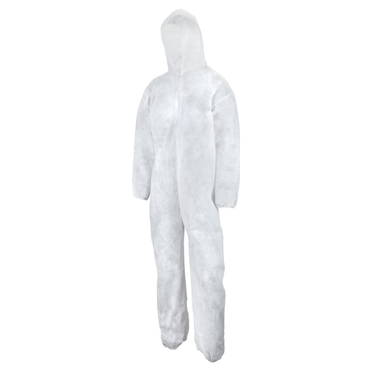  Heavy Weight Coveralls, Large, White, Polypropylene