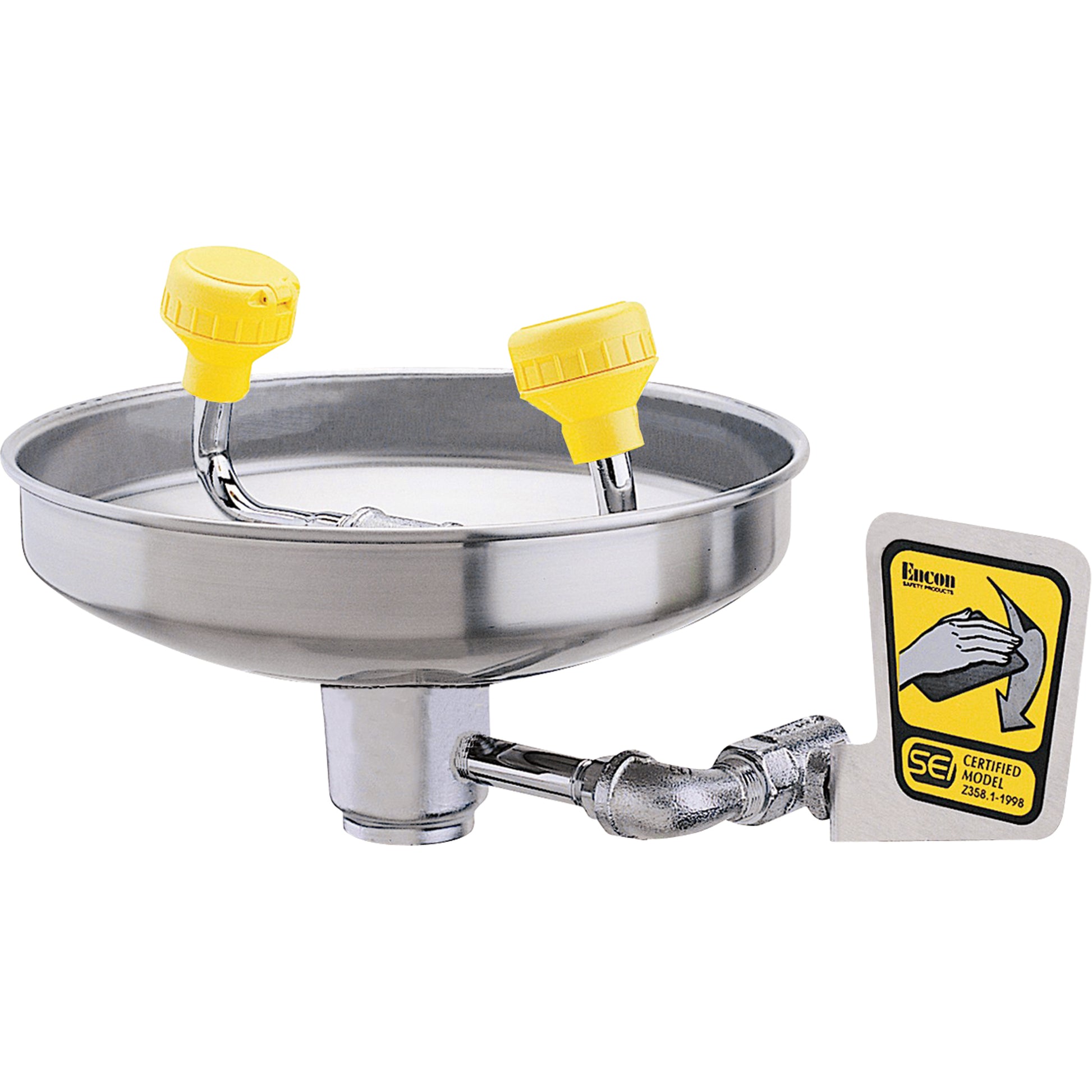 Encon Eyewash With Acetal Heads, Wall-Mount Installation, Stainless Steel Bowl