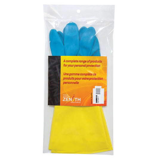 Zenith Safety Products Dipped Chemical-Resistant Gloves, Size 8, 12" L, Neoprene/Rubber Latex, Flock-Lined Inner Lining, 28-mil