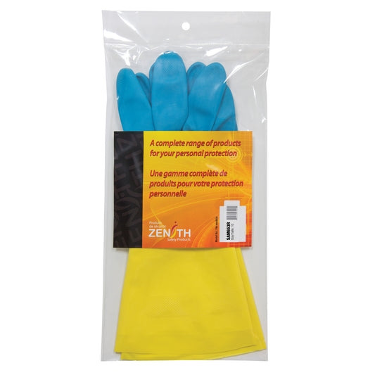 Zenith Safety Products Dipped Chemical-Resistant Gloves, Size 10, 12" L, Neoprene/Rubber Latex, Flock-Lined Inner Lining, 28-mil