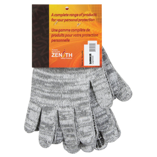 Zenith Safety Products Dotted String Knit Gloves, Poly/Cotton, Single Sided, 7 Gauge, Large