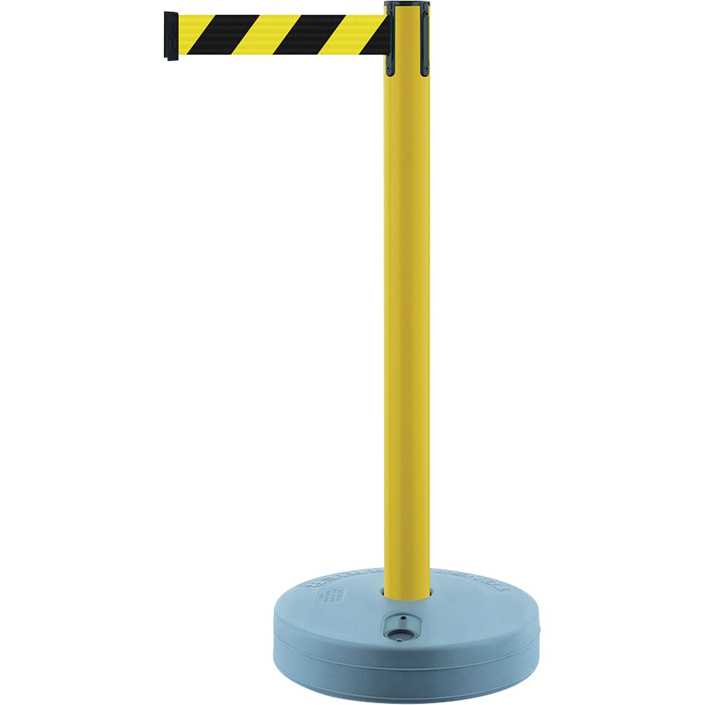 Tensator Outdoor TensaBarrier® Barrier Post, Plastic, 37" H, Black/Yellow Tape, 7.5' Tape Length