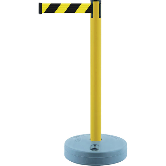 Tensator Outdoor TensaBarrier® Barrier Post, Plastic, 37" H, Black/Yellow Tape, 7.5' Tape Length