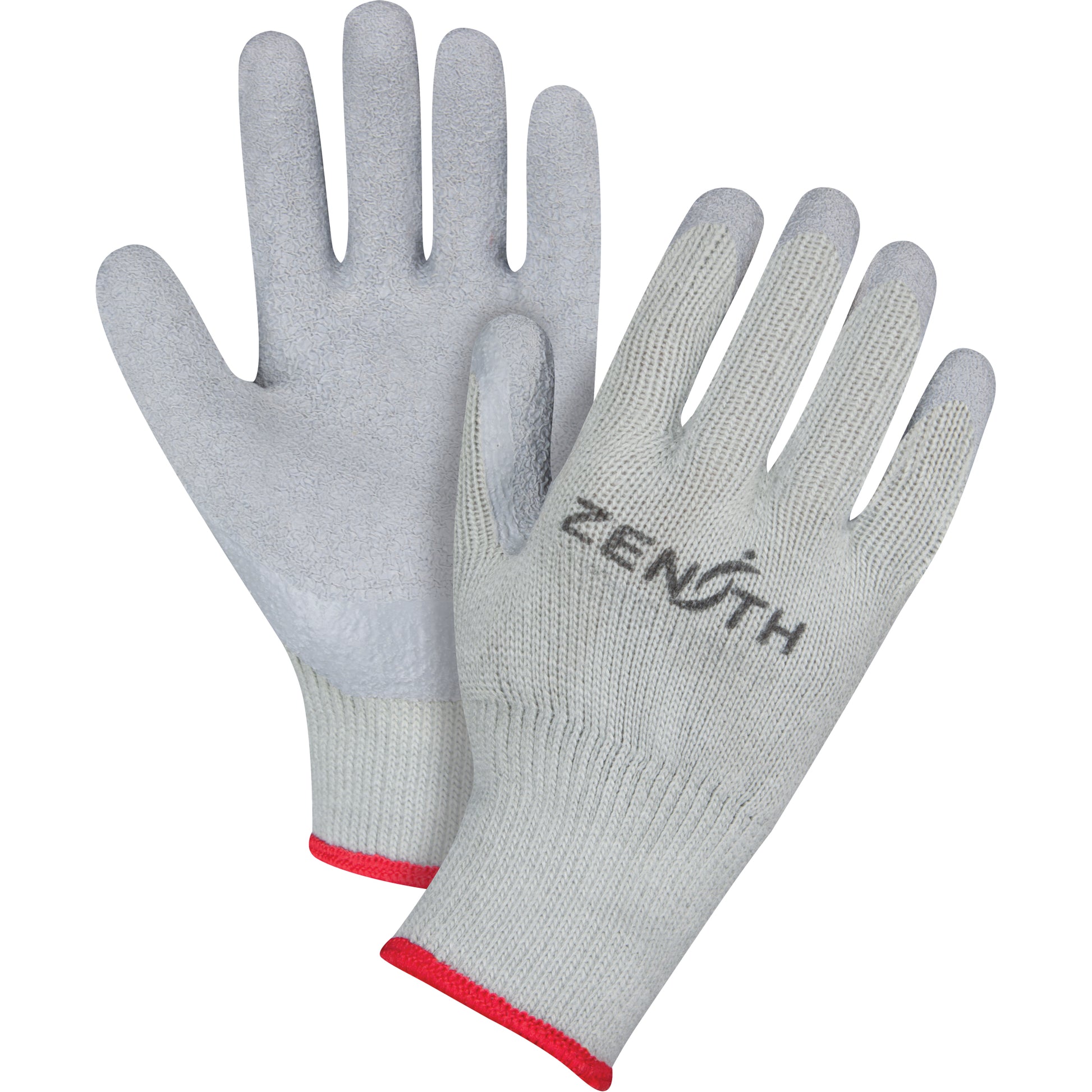 Zenith Safety Products Natural Rubber Comfort-Lined Coated Gloves, 8/Medium, Rubber Latex Coating, 10 Gauge, Polyester/Cotton Shell