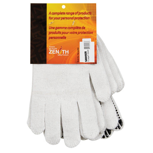 Zenith Safety Products Dotted String Knit Gloves, Poly/Cotton, Single Sided, 7 Gauge, X-Large