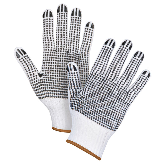 Zenith Safety Products Double-Sided Dotted String Knit Gloves, Poly/Cotton, Double Sided, 7 Gauge, Large