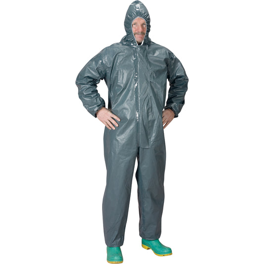 Lakeland 2.0 Mil CRFR Hooded Coveralls, Large, Grey, FR Treated Fabric