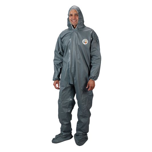 Lakeland 2.0 Mil CRFR Hooded Coveralls, Medium, Grey, FR Treated Fabric