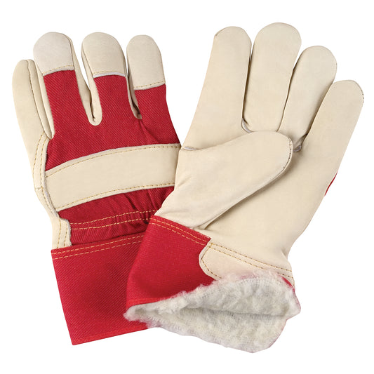Zenith Safety Products Red & White Premium Winter-Lined Fitters Gloves, 2X-Large, Grain Cowhide Palm, Boa Inner Lining