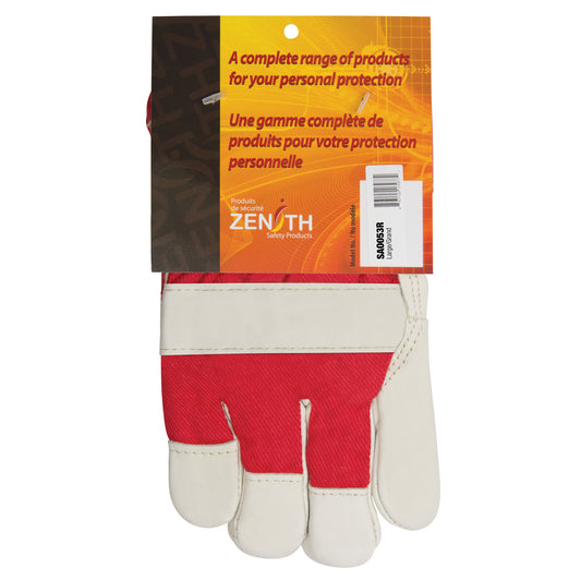 Zenith Safety Products Red & White Premium Winter-Lined Fitters Gloves, Large, Grain Cowhide Palm, Boa Inner Lining