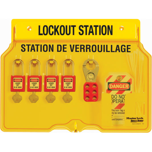 Master Lock Lockout Station, Thermoplastic Padlocks, 4 Padlock Capacity, Padlocks Included