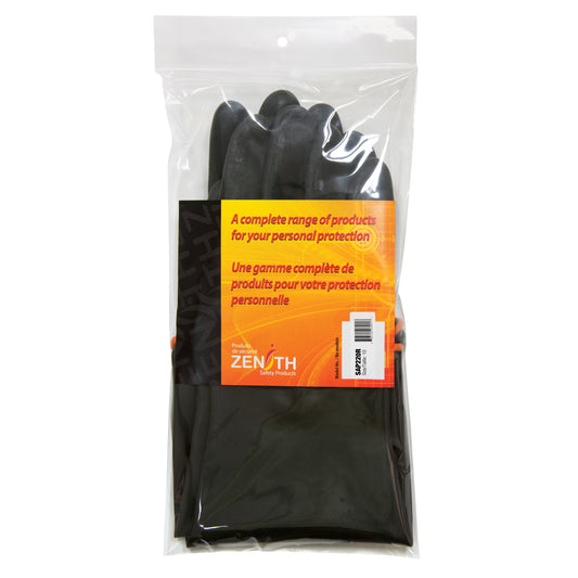 Zenith Safety Products Heavyweight Chemical-Handling Gloves, Size 9, 14" L, Rubber Latex, 30-mil