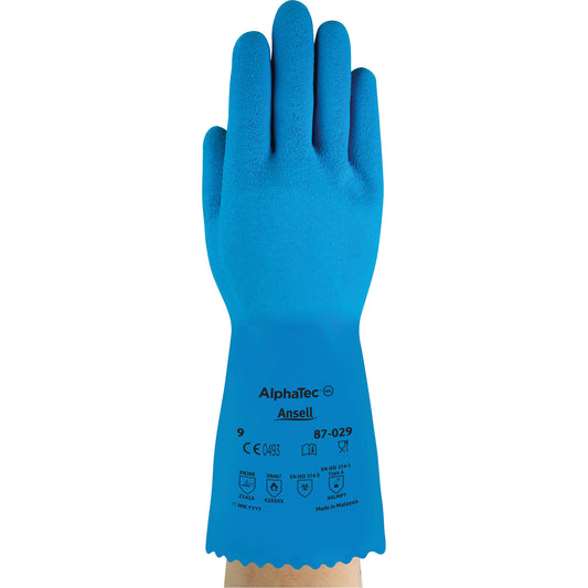 Ansell AlphaTec® 87-029 Gloves, Size Small/7, 12" L, Rubber Latex, Nylon Inner Lining, 50-mil