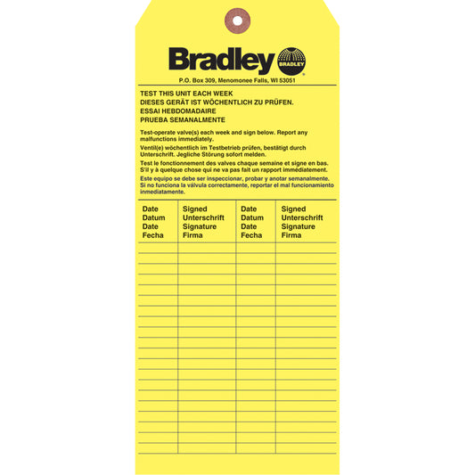 Bradley Inspection Tag, Paper, 3-6/8" W x 5-7/8" H, English