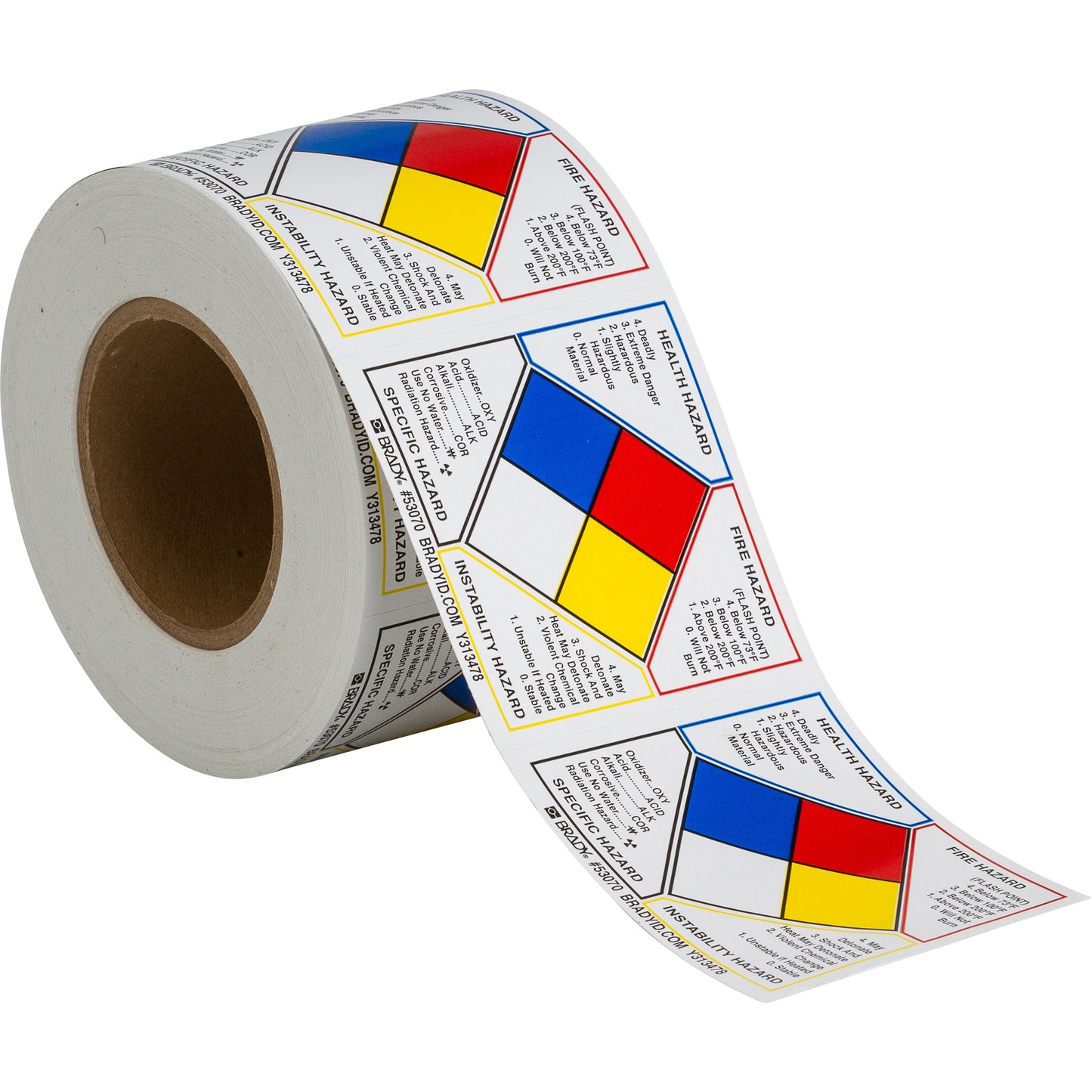 Brady Write-On Hazard Identification Labels, Vinyl, Roll, 4" L x 4" W