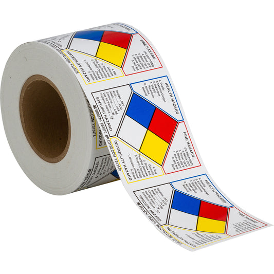 Brady Write-On Hazard Identification Labels, Vinyl, Roll, 4" L x 4" W