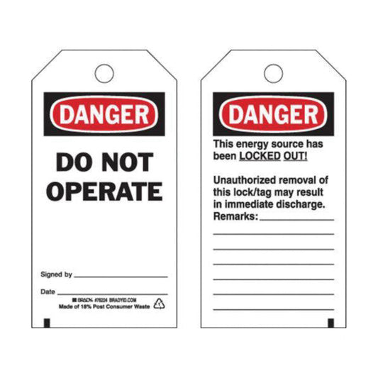 Brady "Danger Do Not Operate" Safety Tags, Polyester, 3" W x 5-3/4" H, English